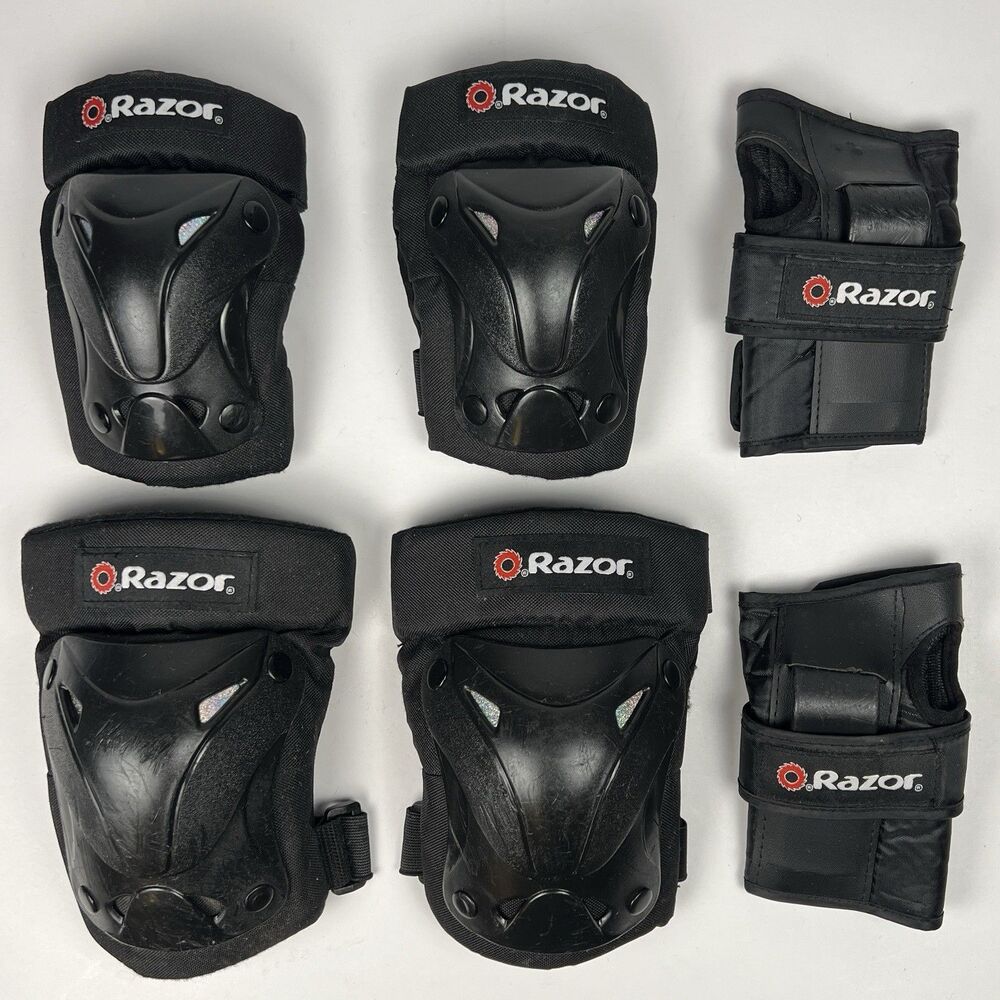 Razor Youth Sz M Multi-Sport Pad Set REFLECTIVE Black Knee, Elbow & Wrist Guards